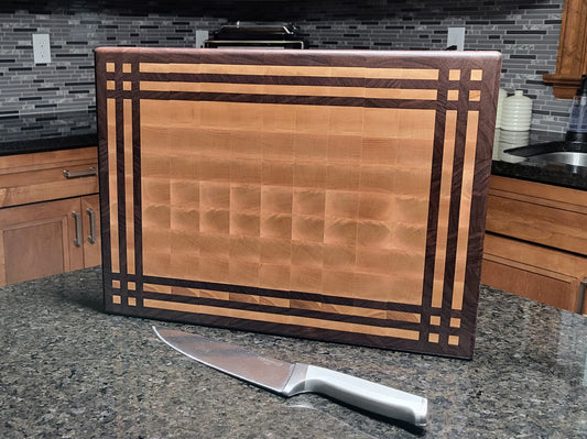Four Corners Pattern End Grain Cutting Board 12" x 18" x 1-1/2" Thick